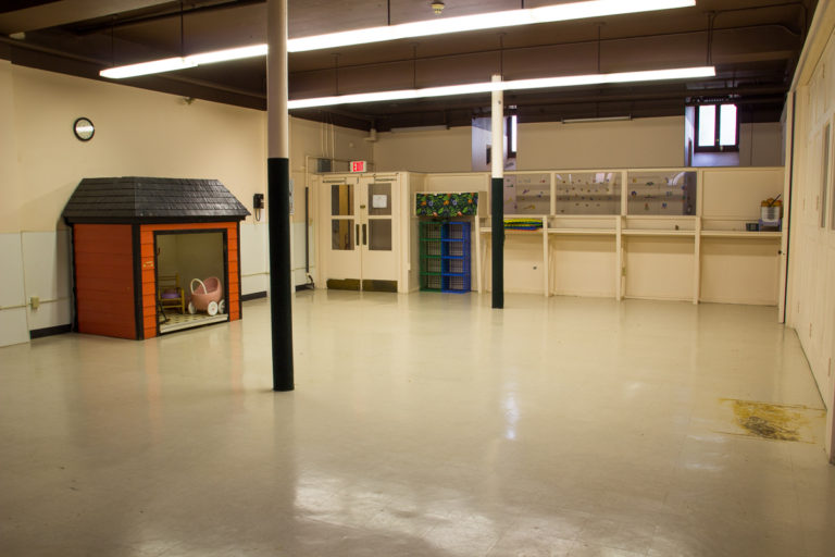 This space and adjacent areas offer a combined total of 4,355 square feet. The rooms served for more than 20 years as the home of Emmanuel Nursery School. Bathrooms with child-sized fixtures are nearby.