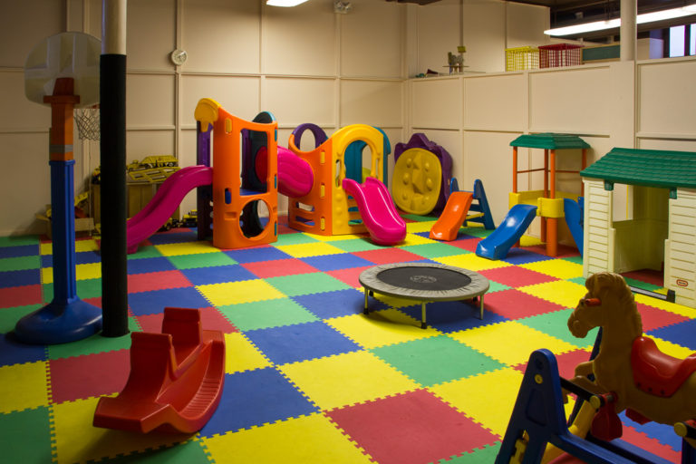Soft tiles make this space suitable for indoor play and recreation